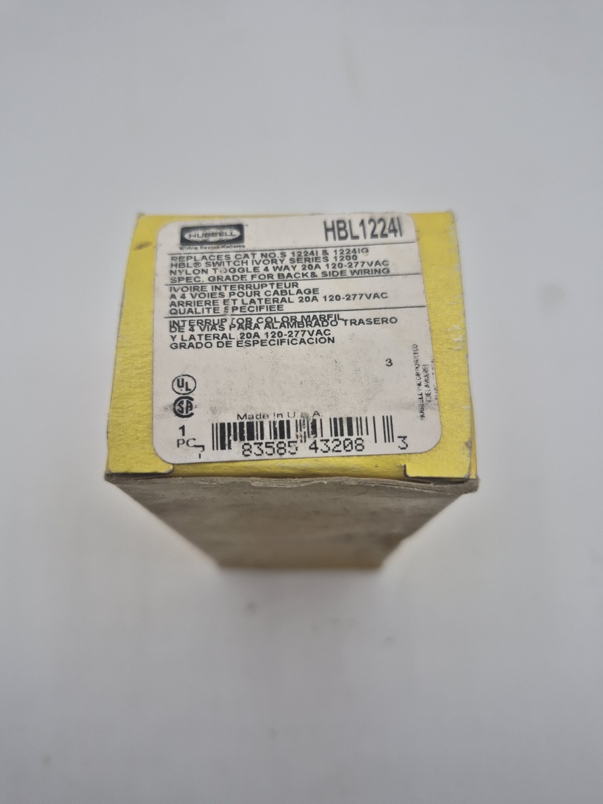 HBL1224I Hubbell Switch Ivory Nylon Toggle 4 Way 20a 120/277V New Free Shipping