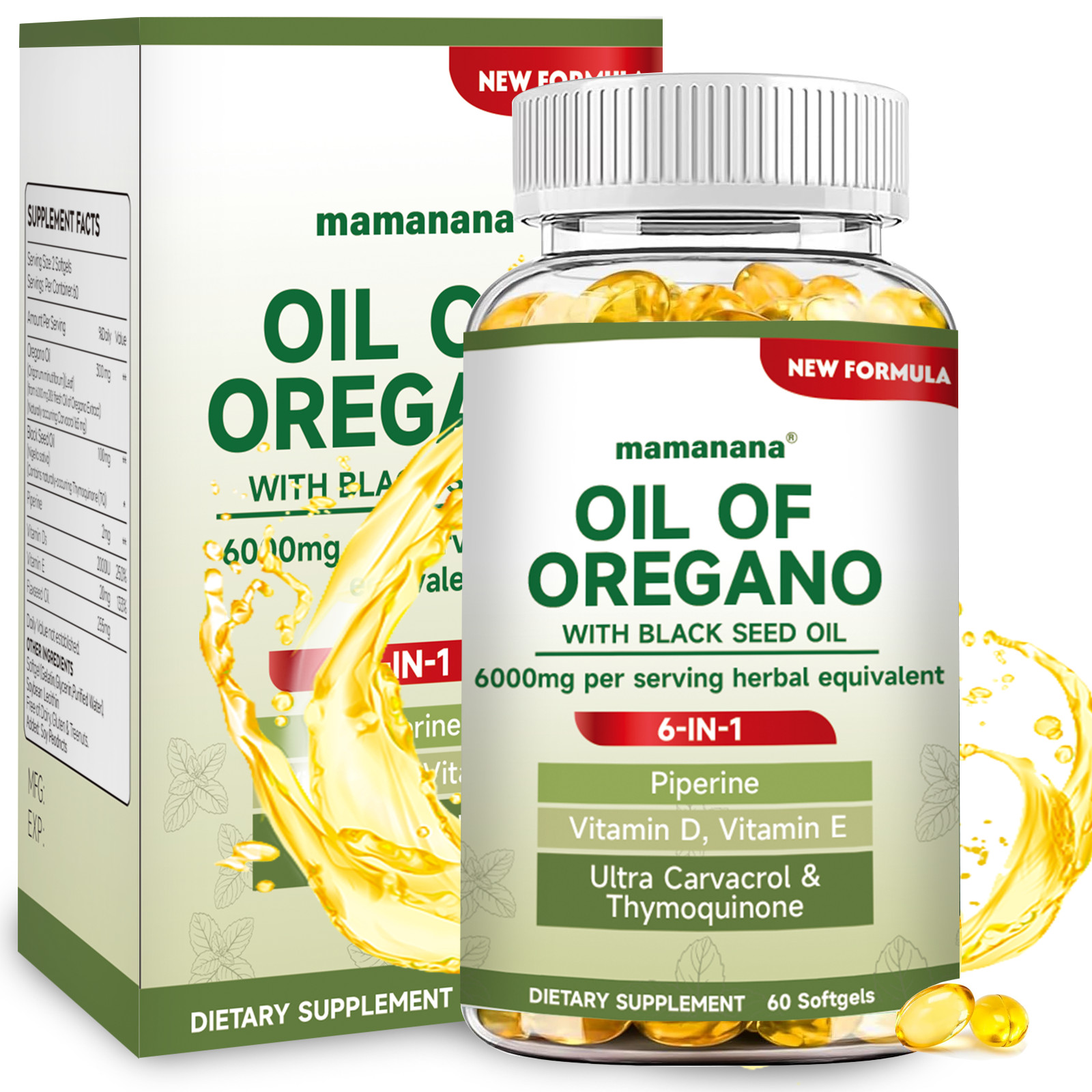 Oil of Oregano With Black Seed Oil 6000mg, 6 in 1 fomula
