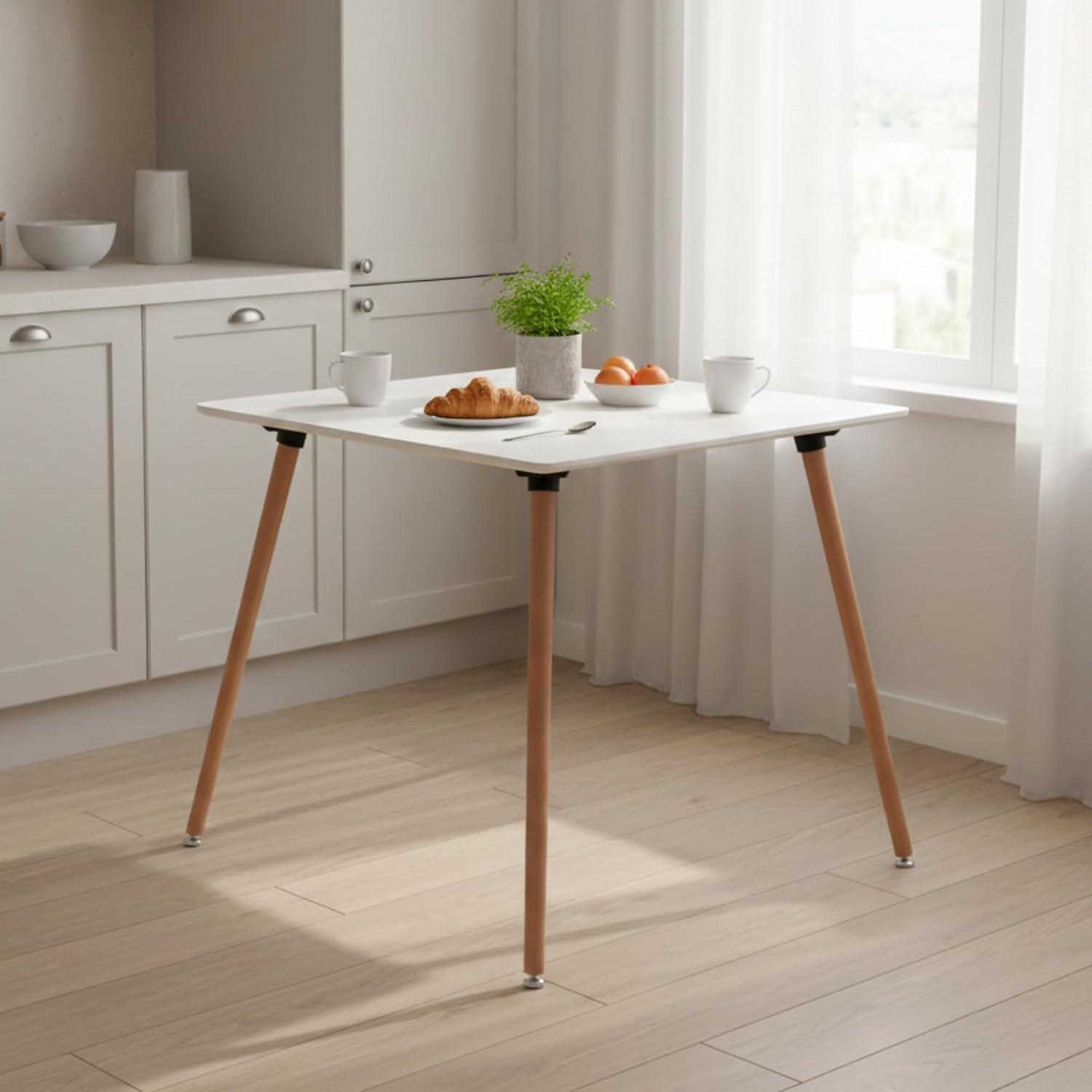 Square Dining Table 31.5 Inch for 2-4 People, Modern Functional White Table with