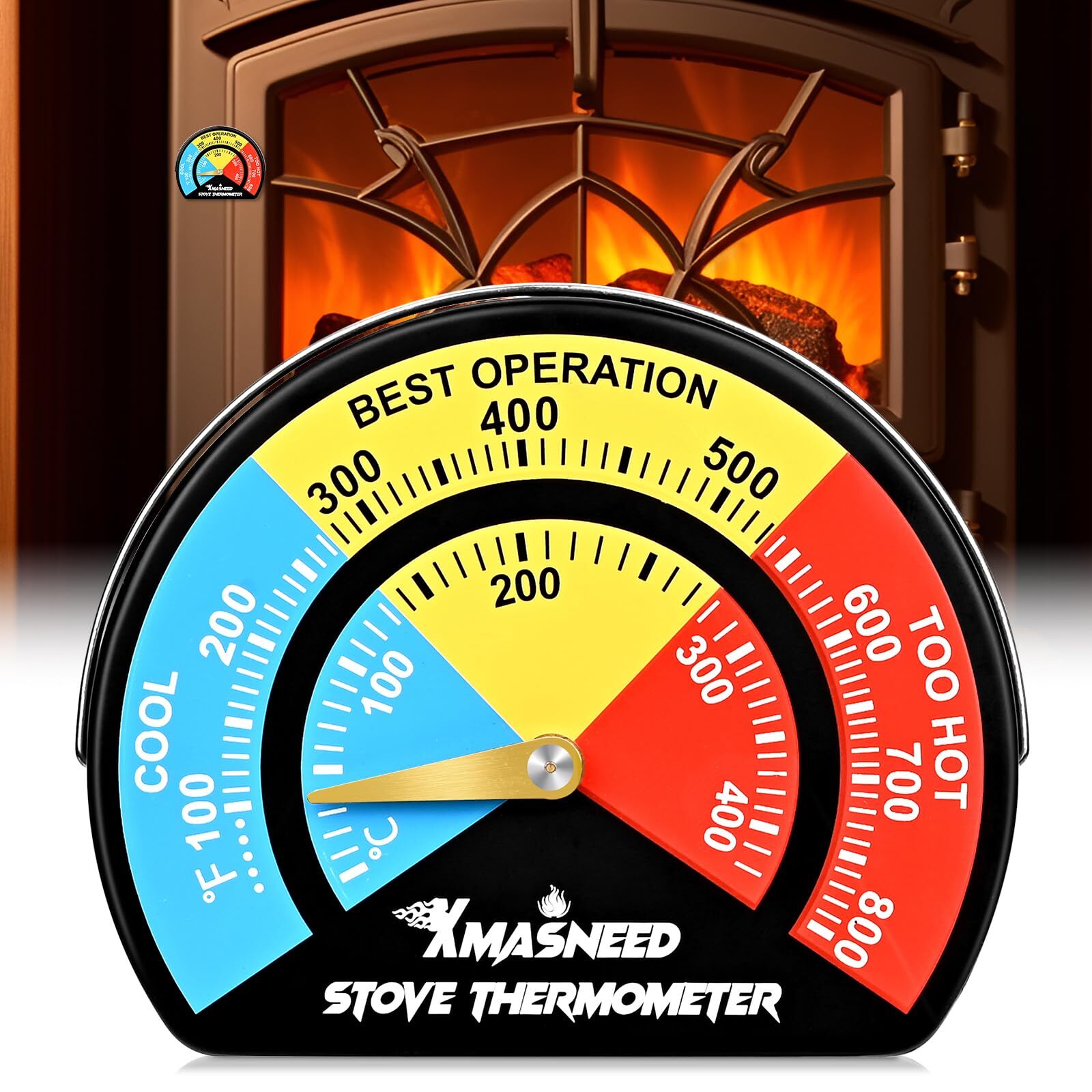 Wood Stove Thermometer Magnetic Stove Pipe Oven Temperature Gauge Pellet Stove