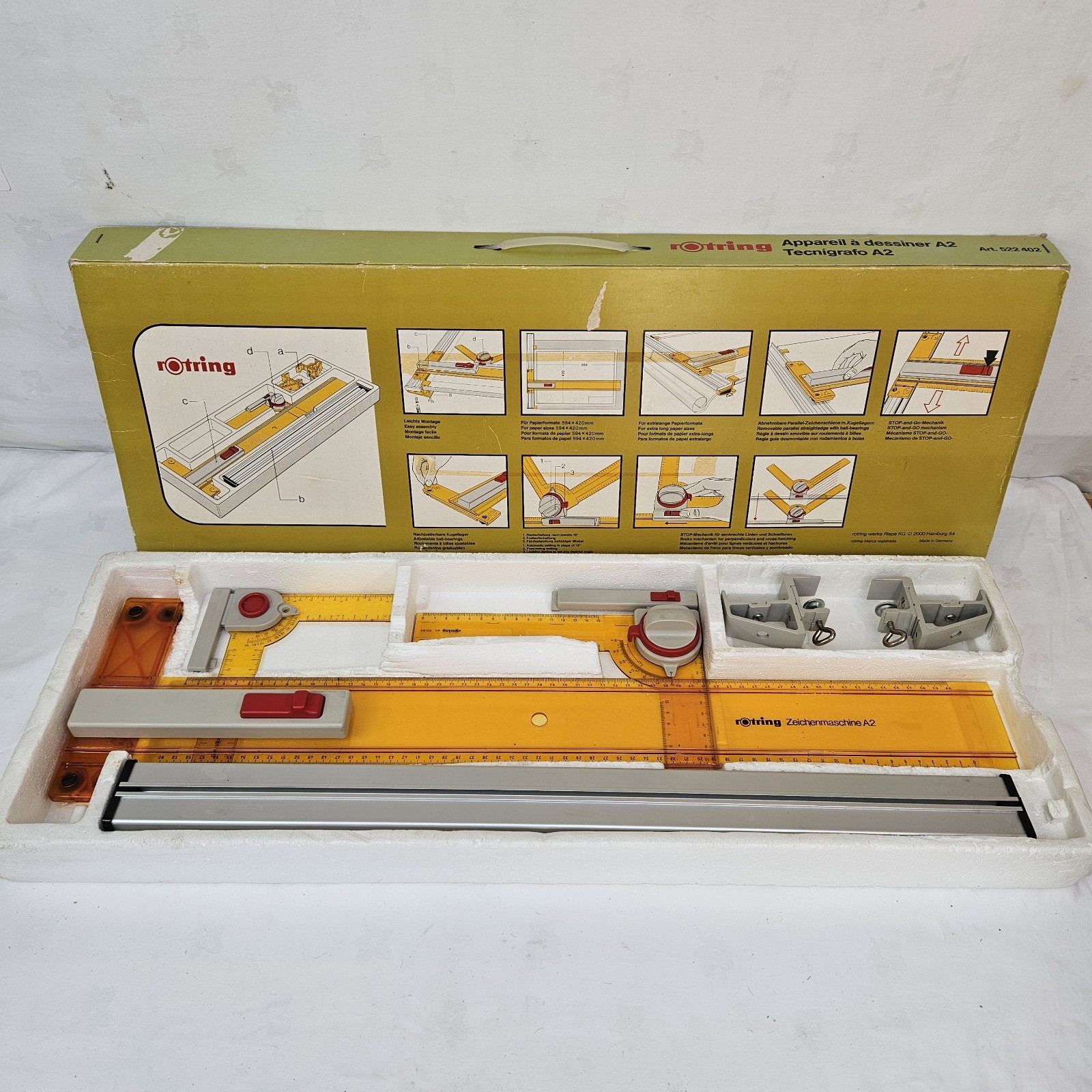Rotring A2 Drafting Machine Art 522402 Drawing Board Parallel Rule Set Germany