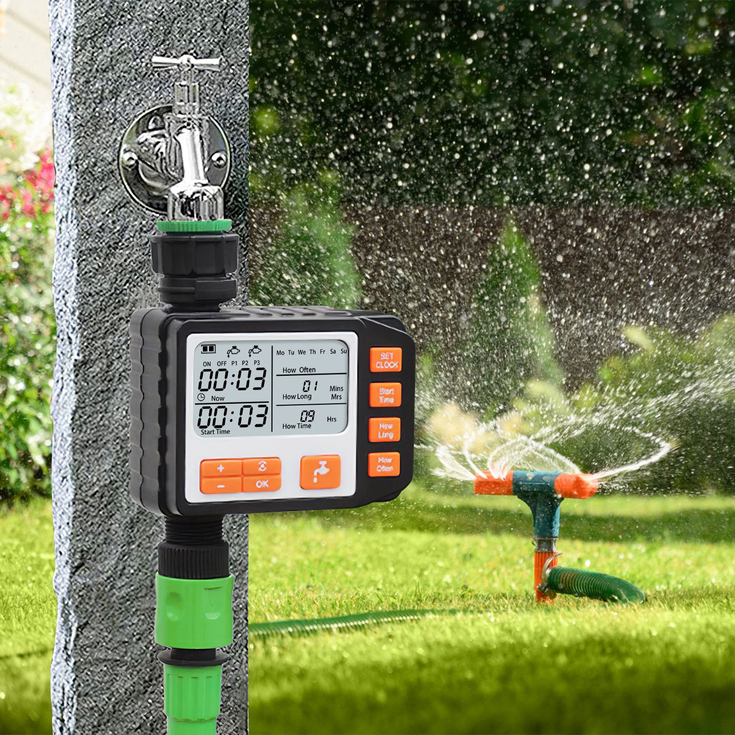 Automatic & Manual Watering Timer Garden Programmable Sprinkler Control Outdoor