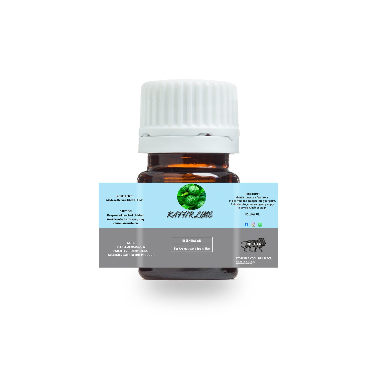 KAFFIR LIME OIL PURE NATURAL ESSENTIAL OIL PURE ORGANIC FROM INDIA
