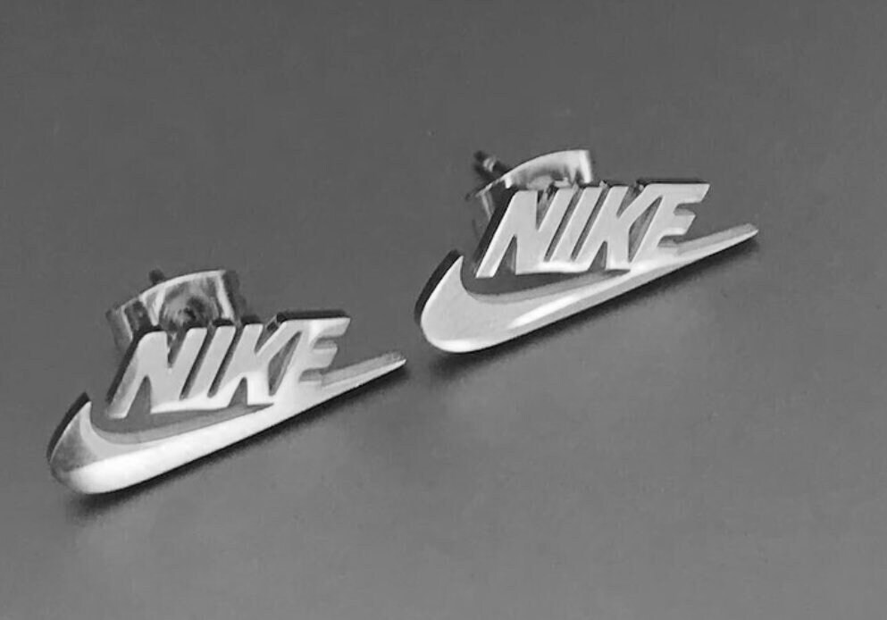 Nike Swoosh Silver - Plated Metal Stud Earrings, Pair, For Men or Women