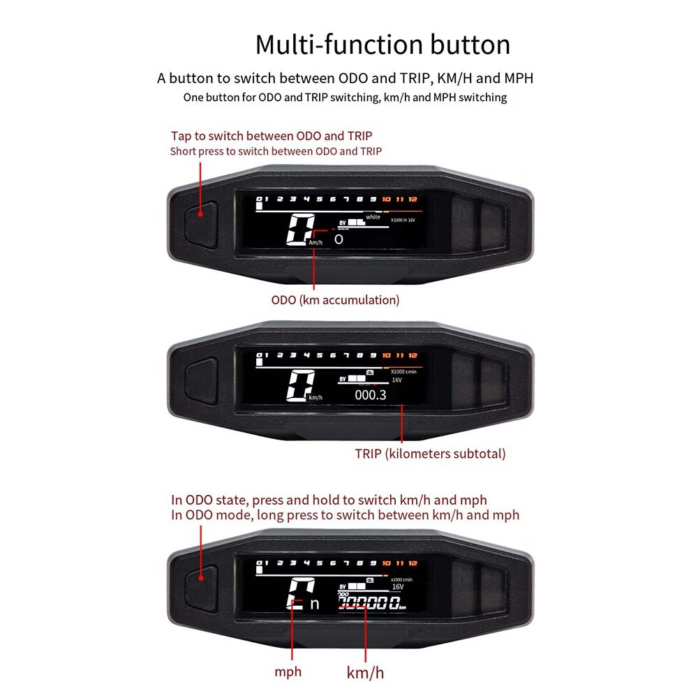 Tachometer Meter Gauge Motorcycle LCD Digital Odometer Speedometer