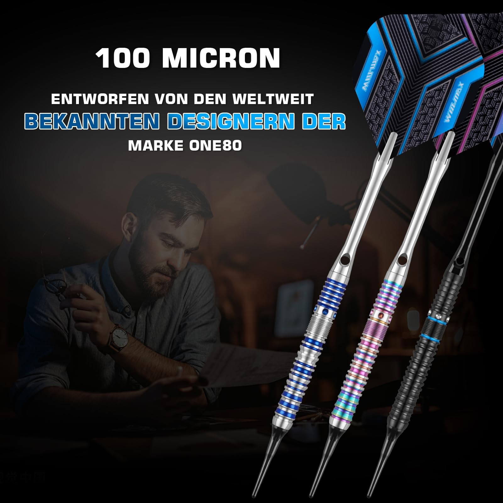 WIN.MAX Darts Soft Tip Set - 90% Tungsten 24G, Black