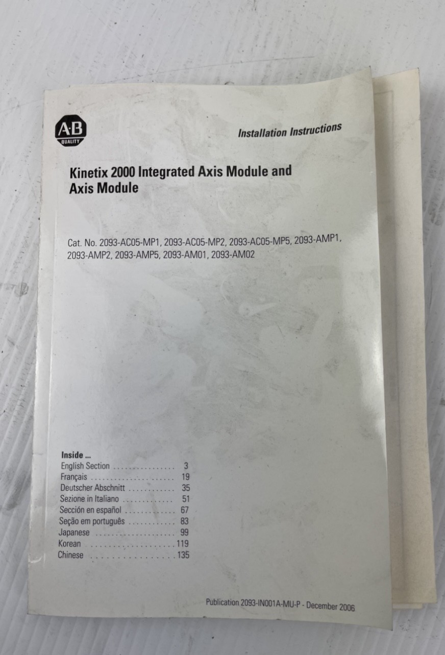 Allen-Bradley Kinetix 2000 Axis Module Installation Instructions Publication