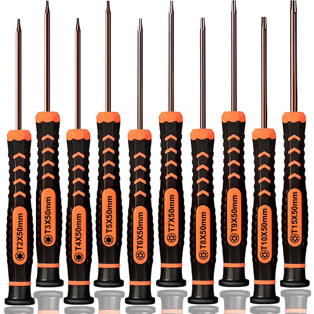 Torx Screwdriver Set of T2-T15, TECKMAN 10-Piece Magnetic Small, Black-orange