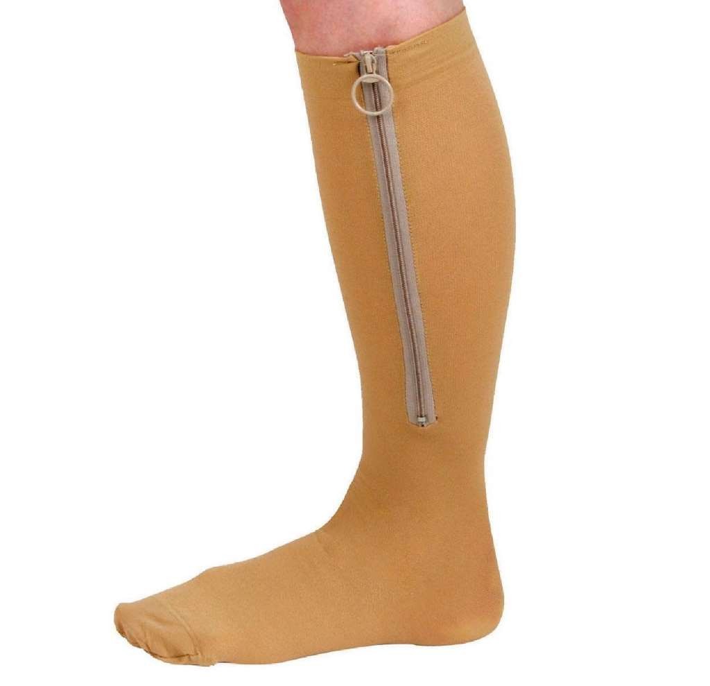 CURAD Knee-High Zipper Compression Hosiery 20-30 Beige Size Short F