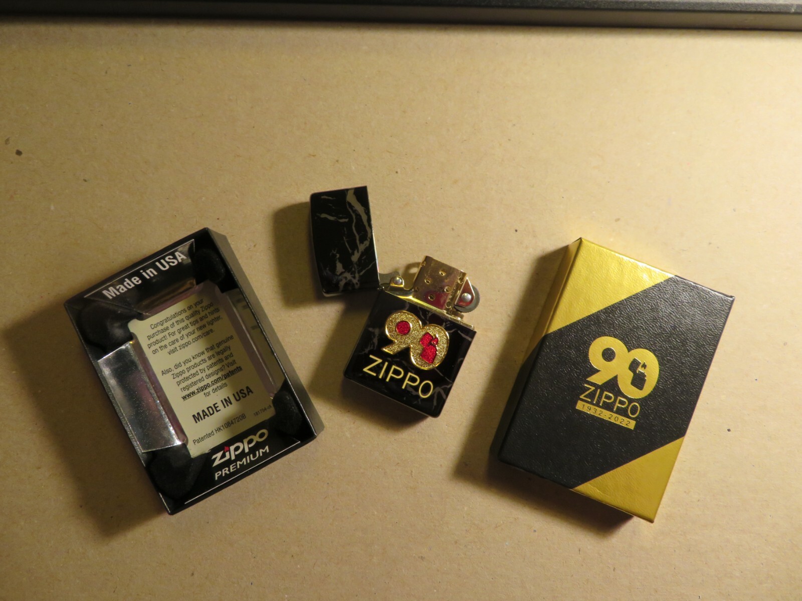 ZIPPO LIGHTER NEW 90th ANNIVERSARY 1932-2022 MARBLED LOOK BRASS INSERT 49864 BOX