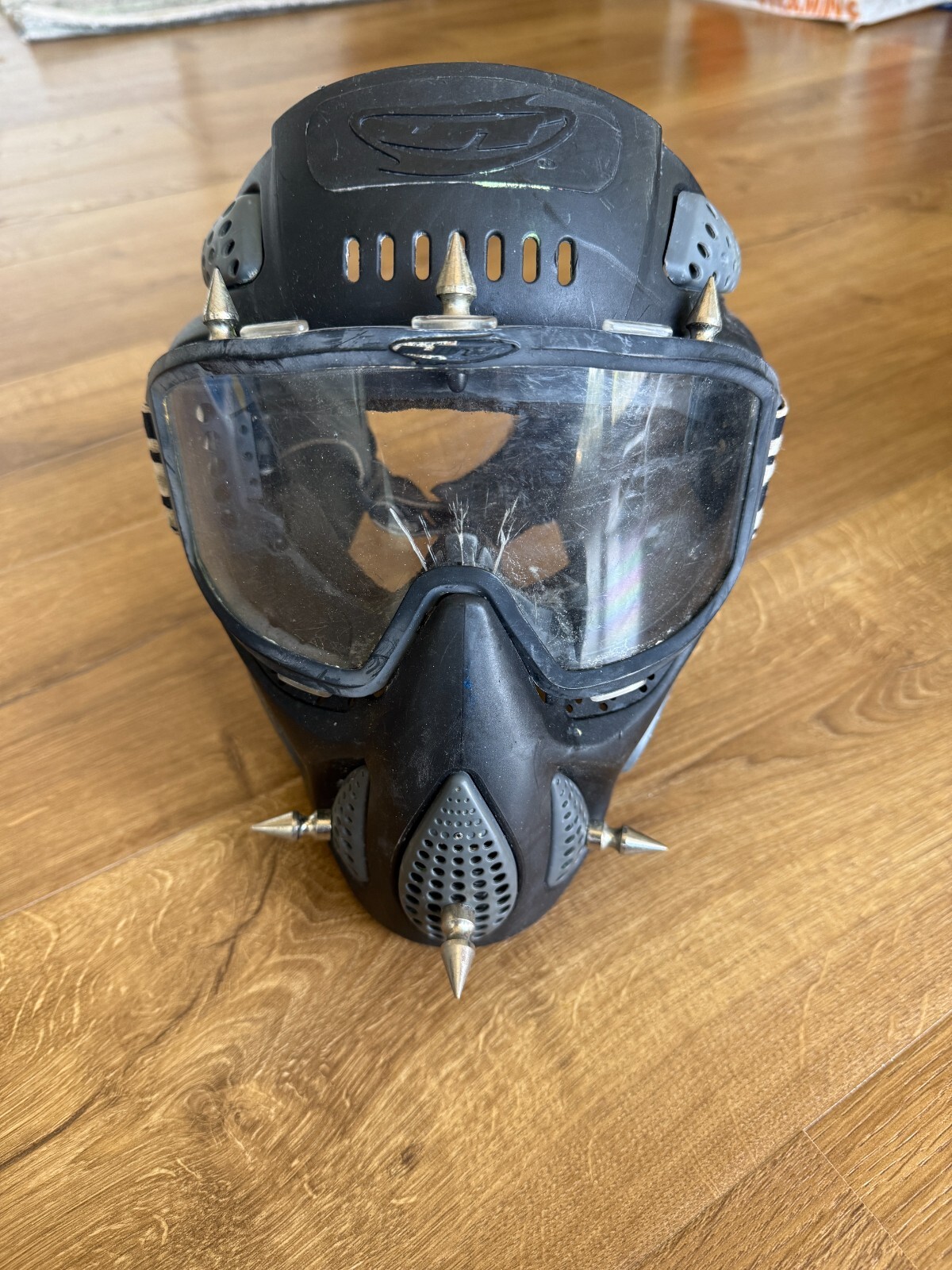 Vintage JT Paintball Mask Black w/spikes attached Has Wear