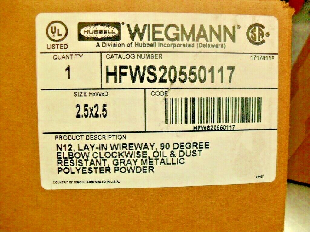 WIEGMANN HFWS20550117 - 2.5 X 2.5 Lay-In Wireway 90 degree clockwise  NEW