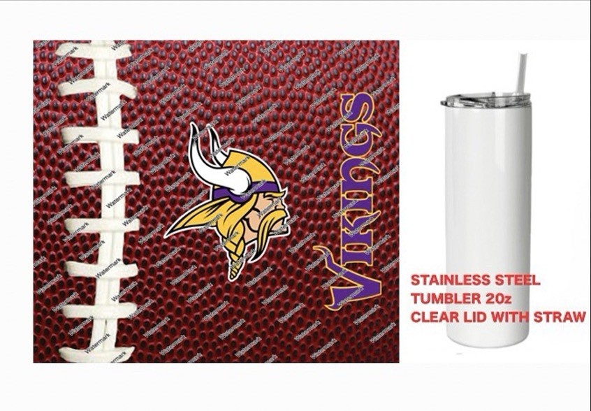 VIKINGS - Pig skin Football - Tumbler 20 oz Stainless Steel