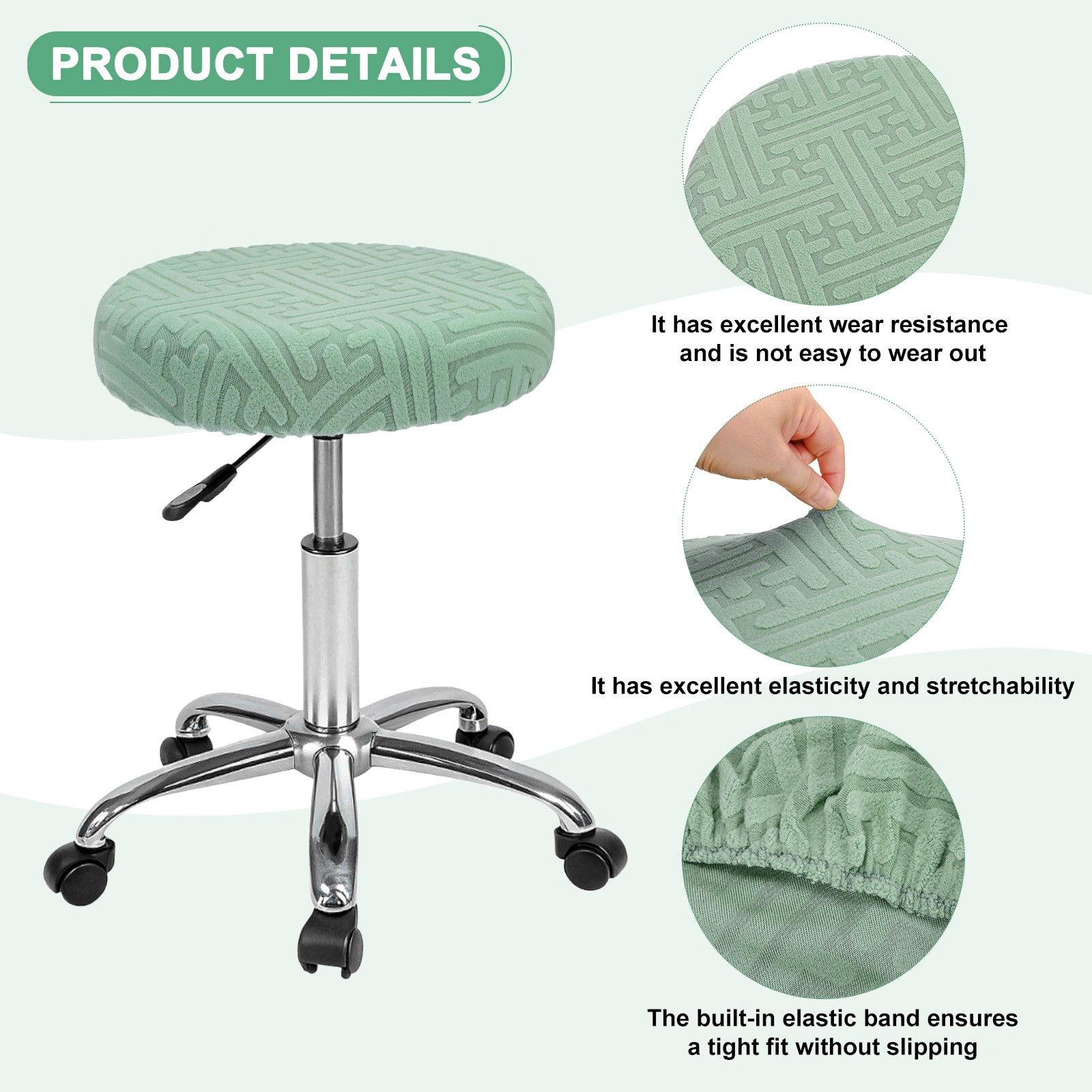 1-Pack Bar Stool Covers Round for 12-14 Inch Strip Pattern Covers [Bean Green]