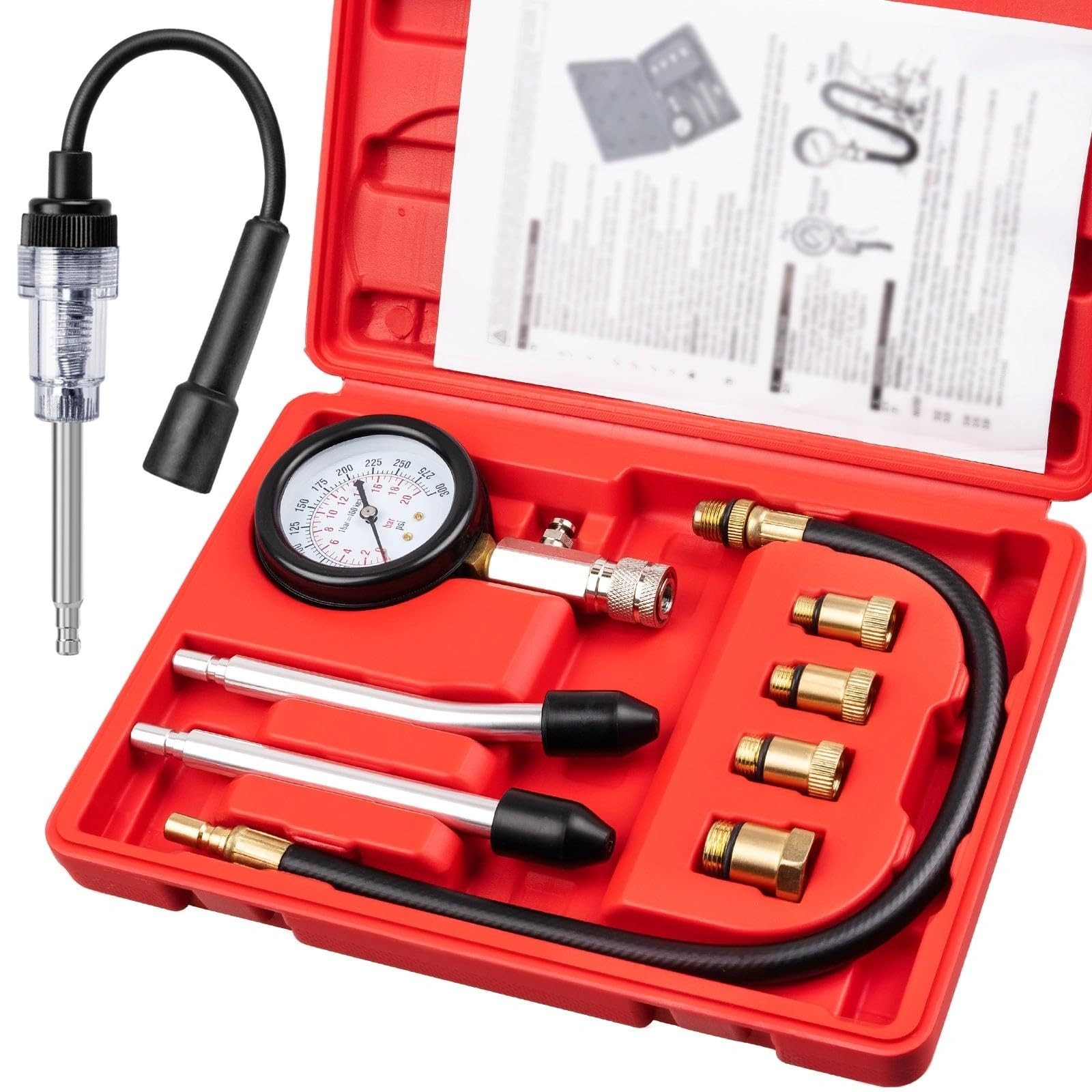 9pcs Engine Compression Tester Kit - 0-300PSI Spark Plug & Small Engine Tools