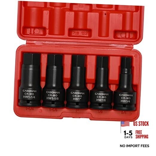 3/4 Inch Drive Impact Hex Driver Set, 5-Pieces, 3/4", 7/8", 1", 1-1/8", 1 SAE