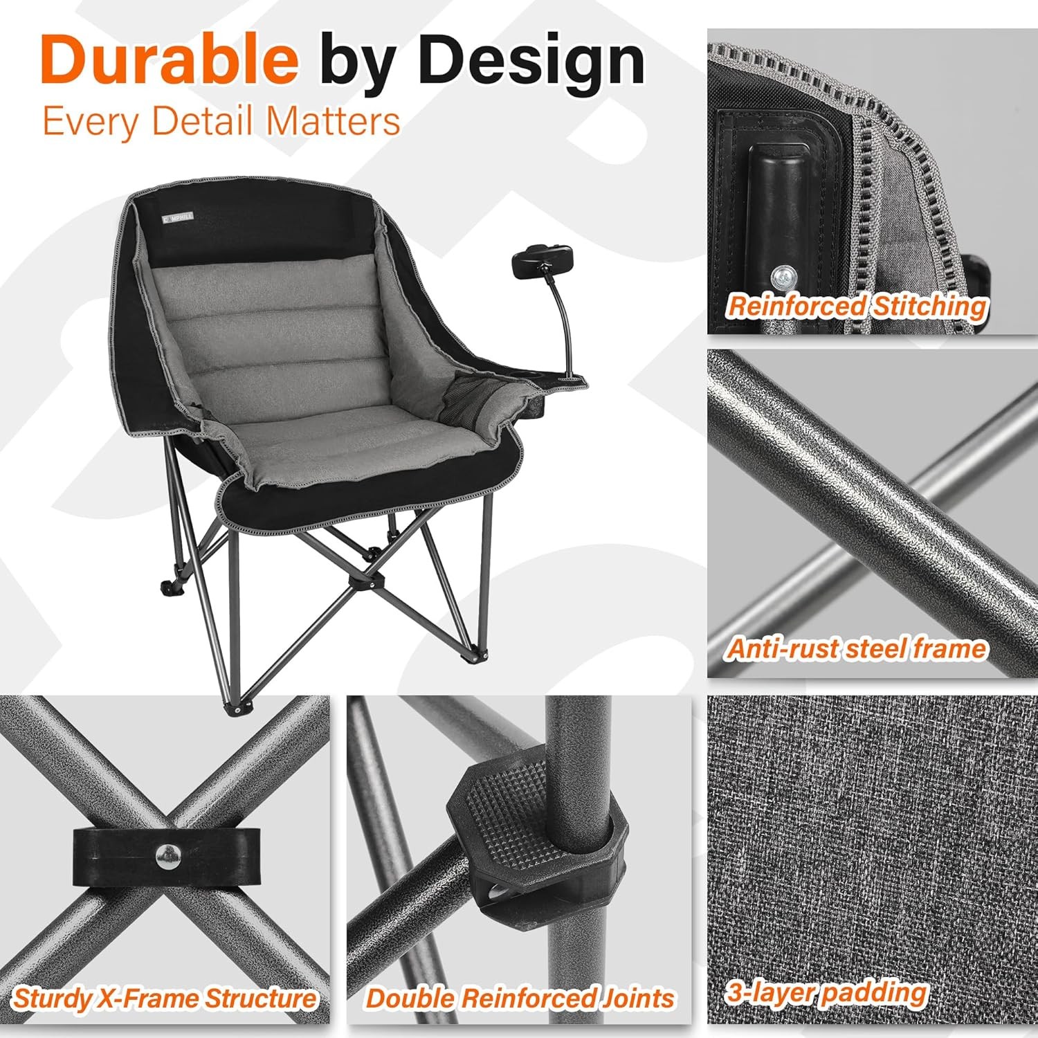 Camping Chairs Adults-Oversized Extra Large Lawn Chair,Folding Comfy Padded