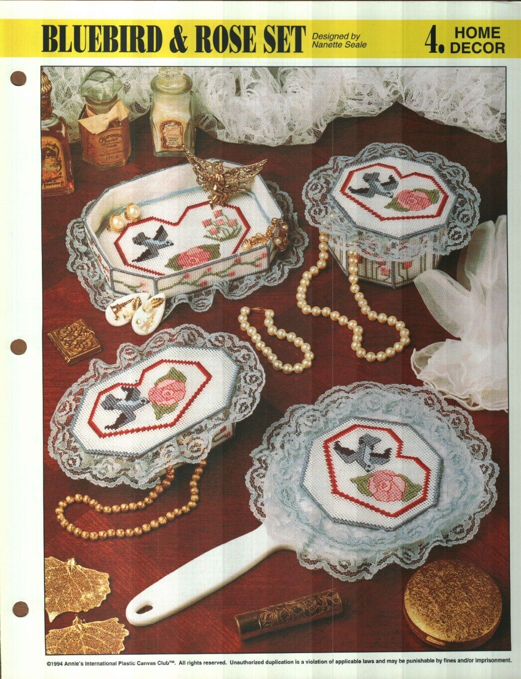 NEW BLUEBIRD & ROSE SET BOXES & TRAY ANNIE'S PLASTIC CANVAS PATTERN INSTRUCTIONS