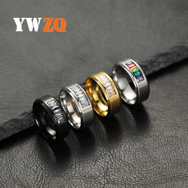 316L Men Women 8MM Stainless Steel CZ Ring Band Size 6-12 Engagement Wedding USA