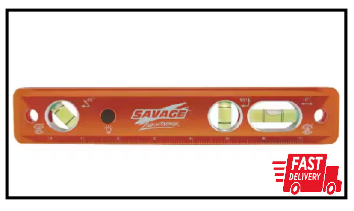 NEW Aluminum Lighted Magnetic Torpedo Level 9in 3 Vials, Ruler and Straight Edge