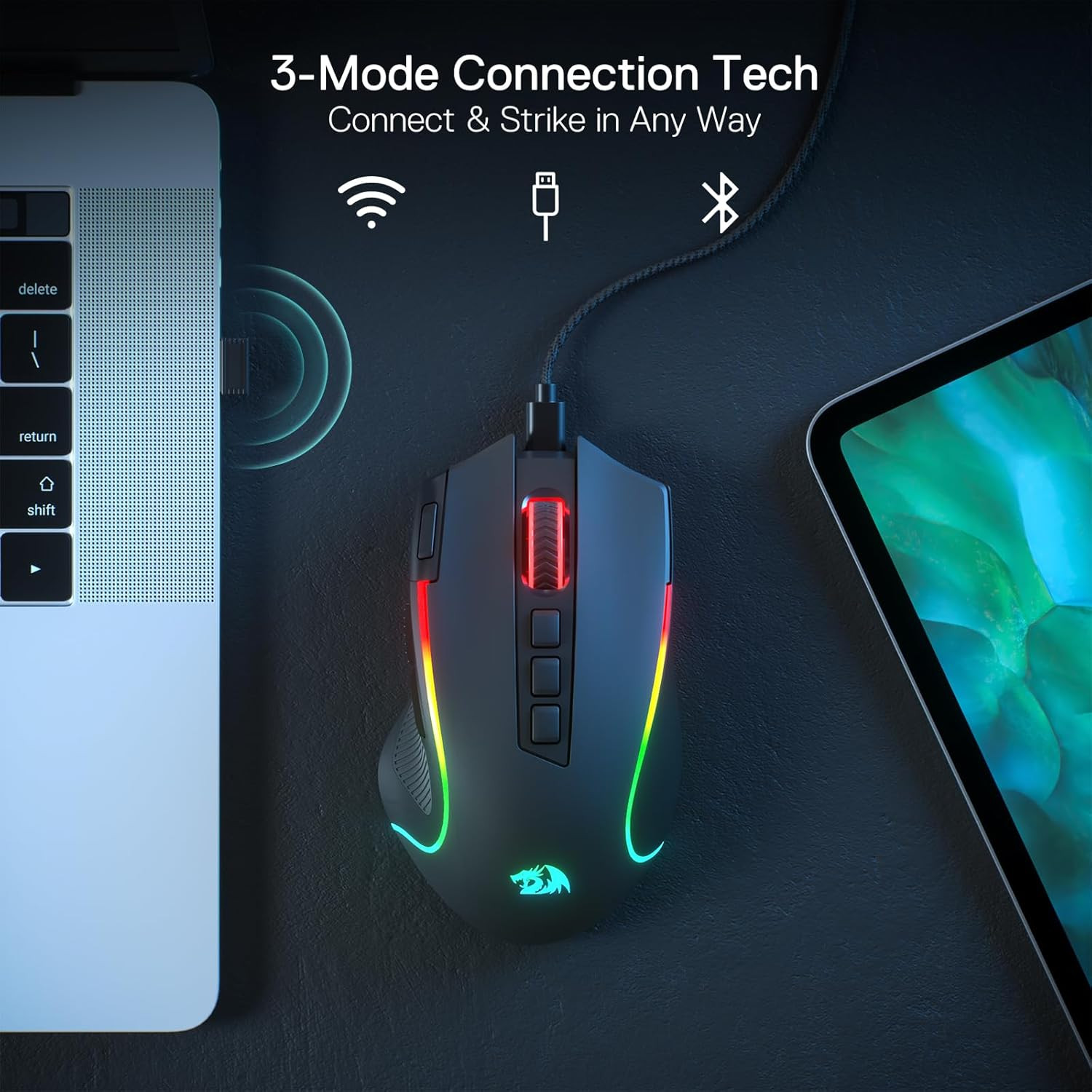 M612 PRO RGB Gaming Mouse, 8000 DPI Wired/Wireless Optical Mouse with 9 Programm