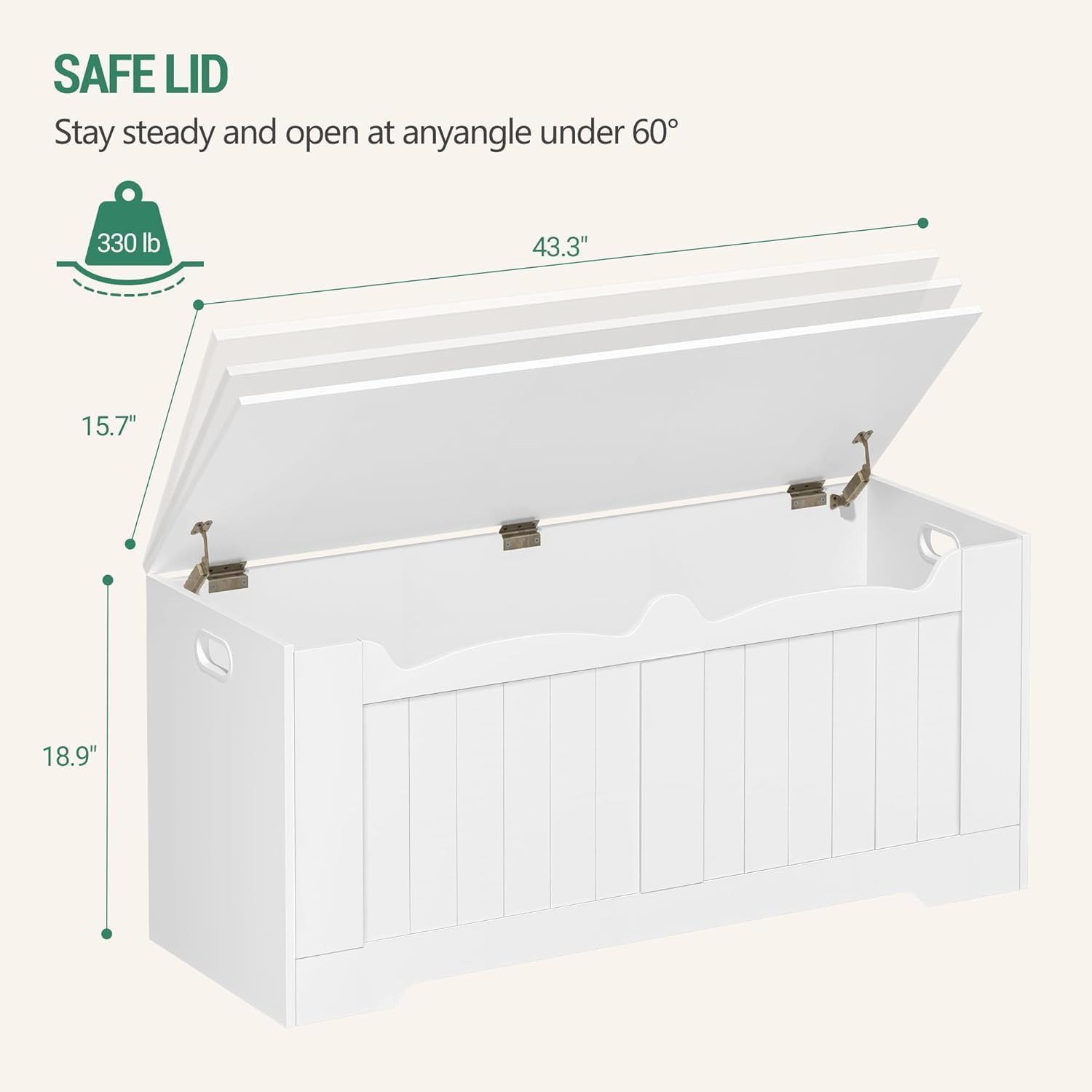 43.3" Storage Chest, Extra Large Storage Trunk with 2 Safety Hinges, Lift-Top Be