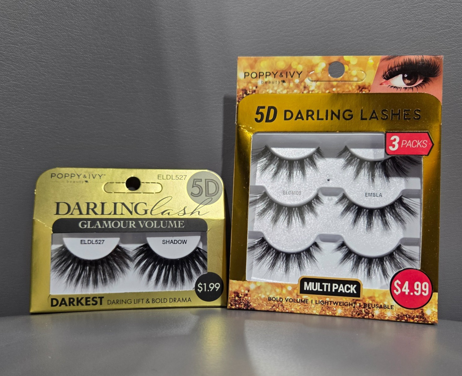 Lot of 2 Poppy & Ivy Beauty 5D Darling Lash Glamour Volume + 3 Pair Multipack
