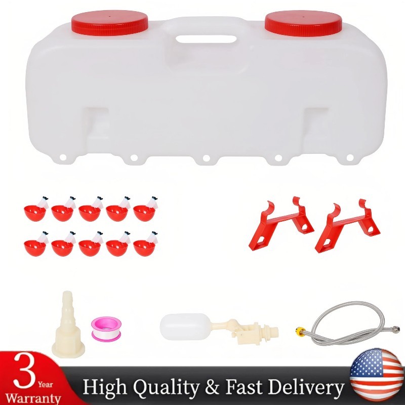 Auto Chicken Waterer w/ 10 Drinking Cups&Hose Extensions for Chicken Ducks Geese