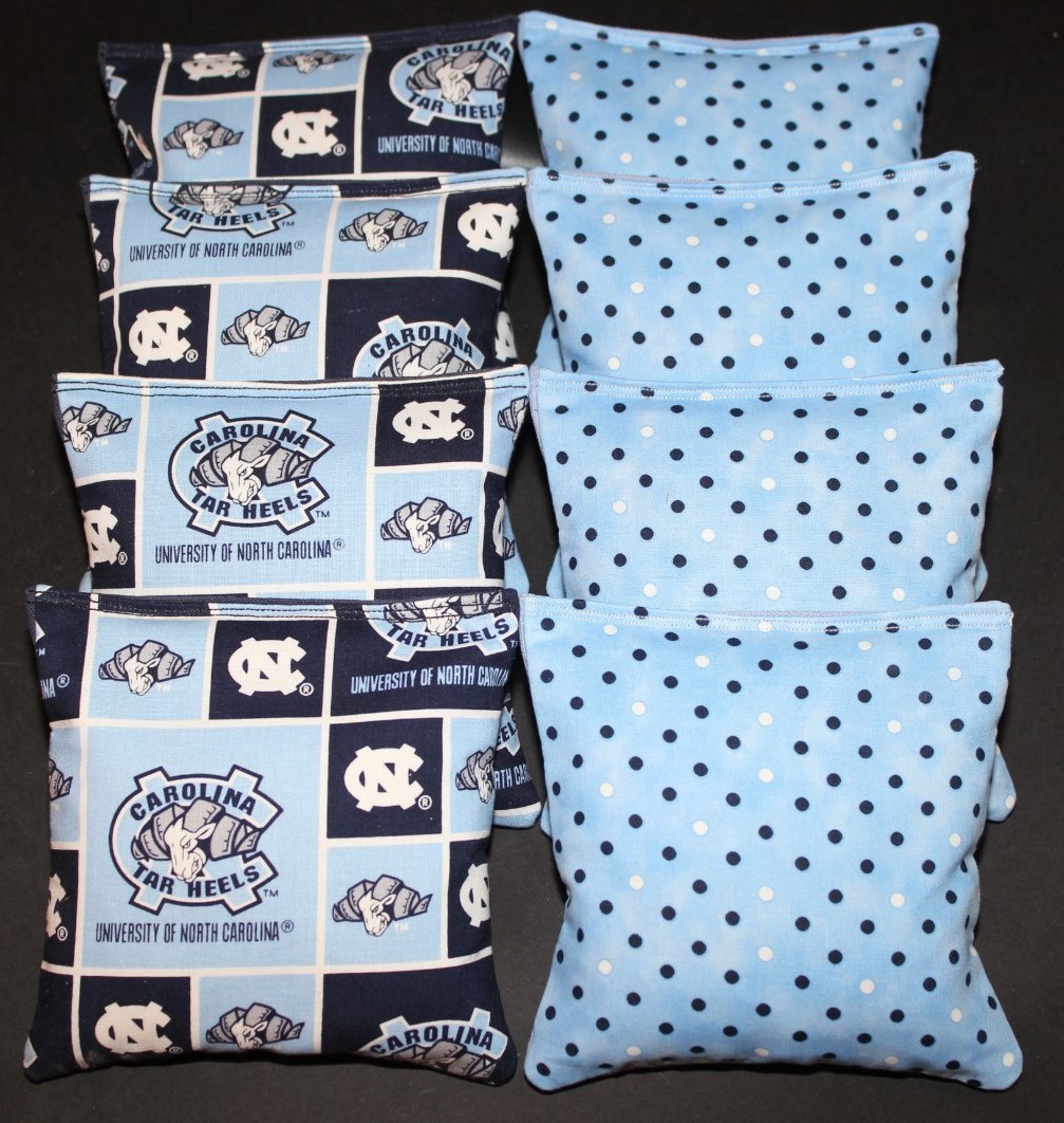 University of NORTH CAROLINA TARHEELS 8 ACA Cornhole Bean Bags UNC & Polka Dots