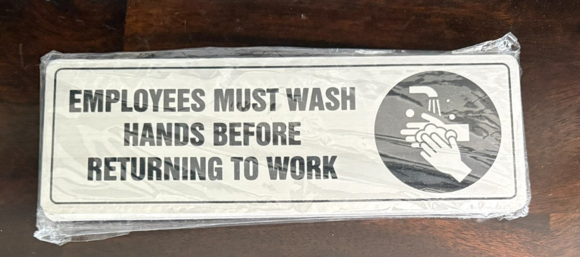 4 Pack Employees Must Wash Hands Sign Aluminum Self Adhesive 9x3