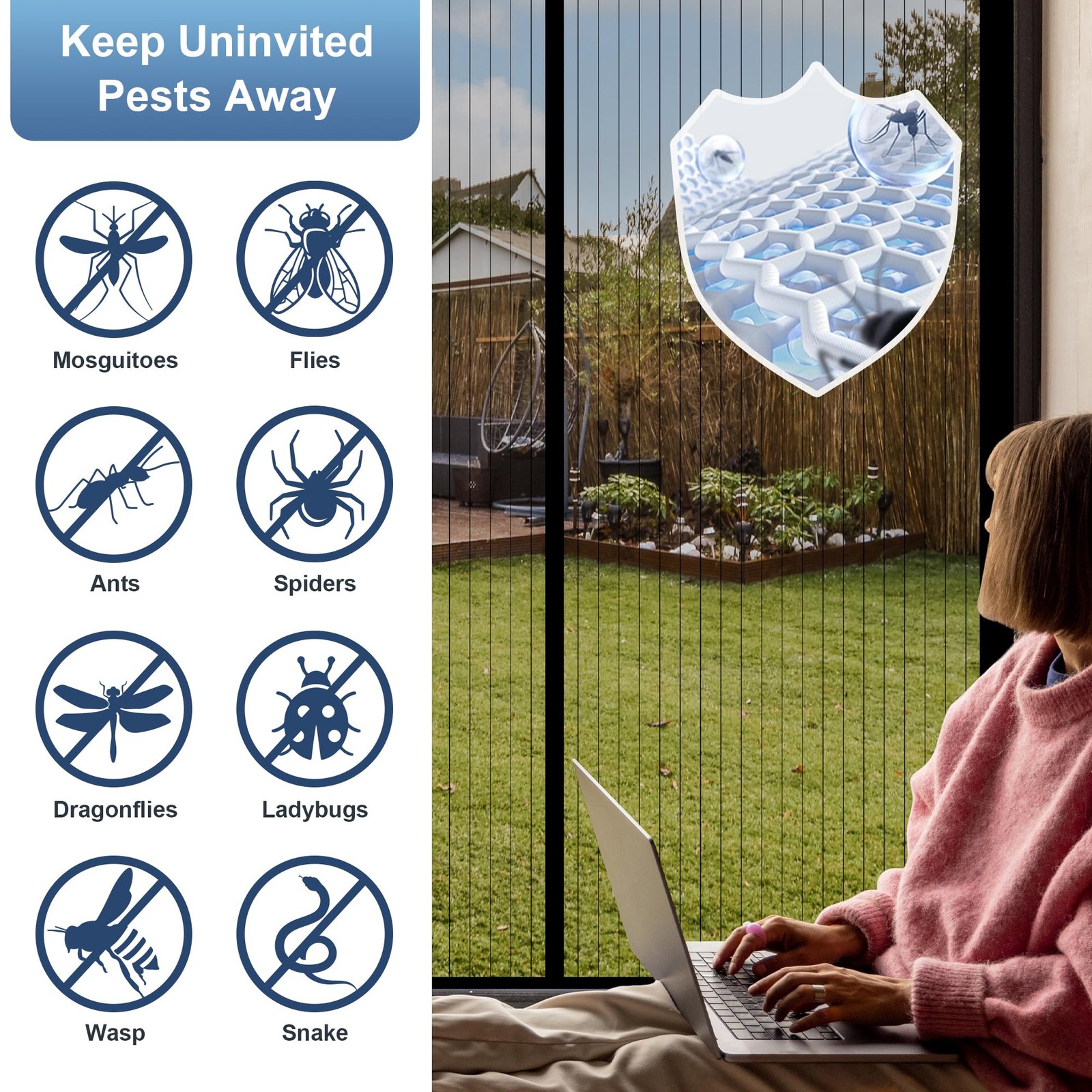 Magnetic Screen Door Mesh 34" x 82" - Fits 32" x 80" Door Size, Works for Pat...