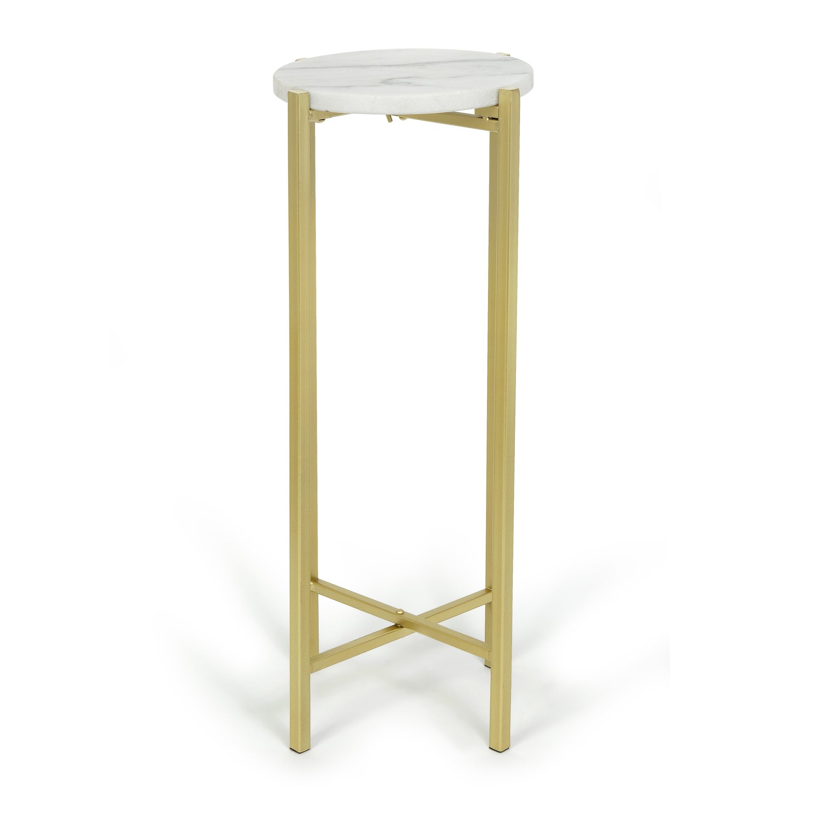 Collapsible Drink Table Gold Metal Frame W/ White Marble Top