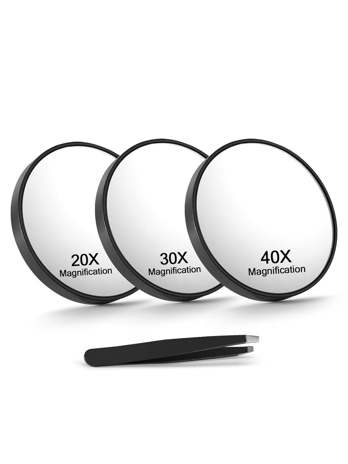 20X/30X/40X Magnifying Mirror with Suction Cups and Tweezers Set, 3.5 Inches Tra