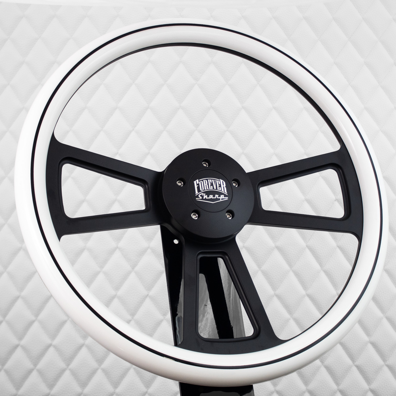 18" Black Aluminum Steering Wheel Big Rig White Stripe 5 Hole Semi Truck