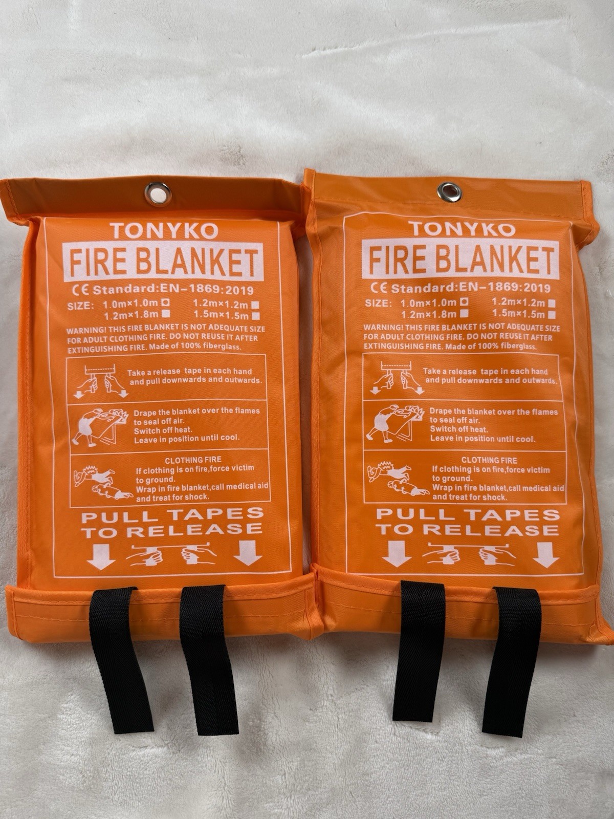 Tonyko Premium Fire Blankets (2) 1.0m x 1.0m 1869:2019 Home Office Emergency