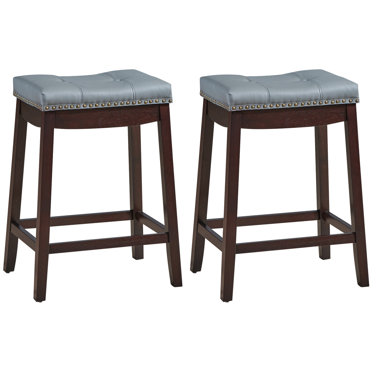 Topbuy 4PCS Saddle Bar Stools Backless Nailhead Counter Stool