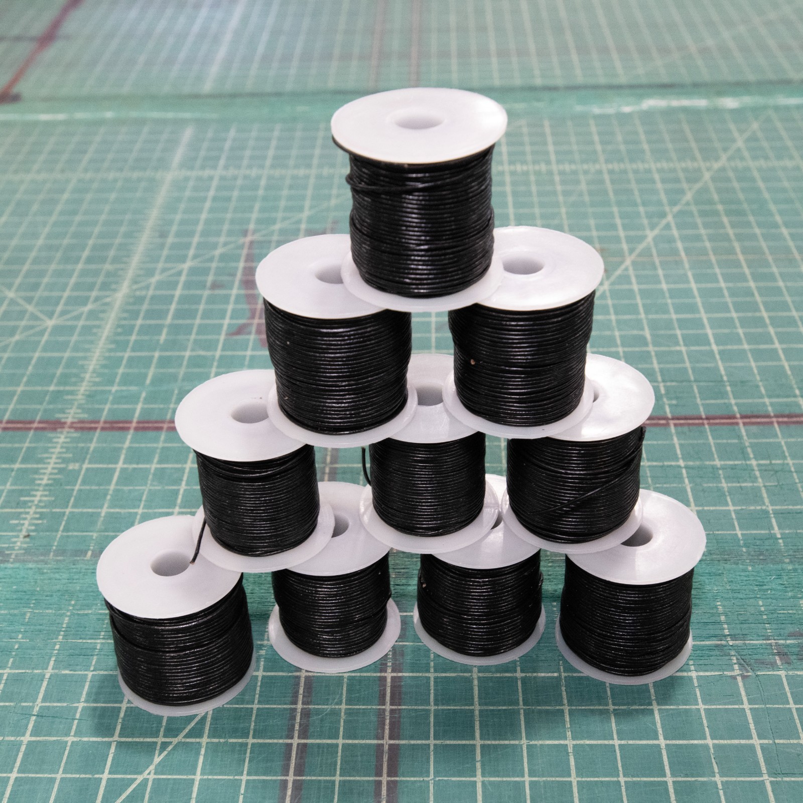 Lot of 10 Black Round Leather Lace Spools - 1 MM x 25 YD = 250 yds Jewelry Craft