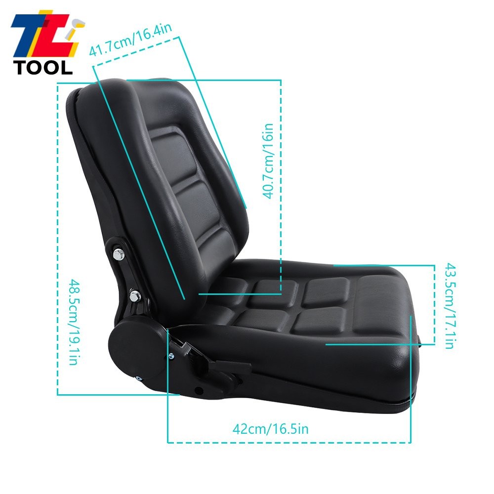 Universal Fold Down Forklift Seat with Adjustable Angle Backrest 0-90° Black