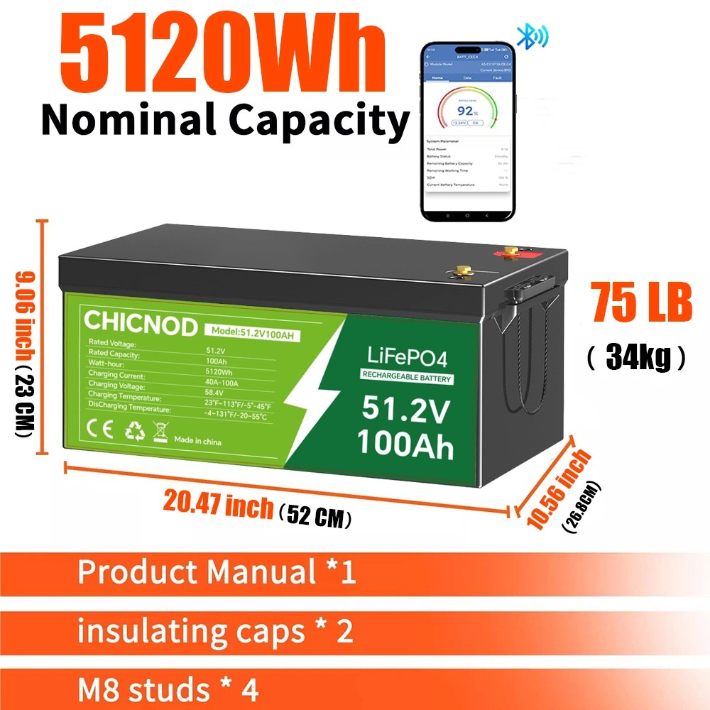48V 100Ah LiFePO4 Lithium Battery 51.2V Built-in BMS Deep Cycle For RV Golf Cart