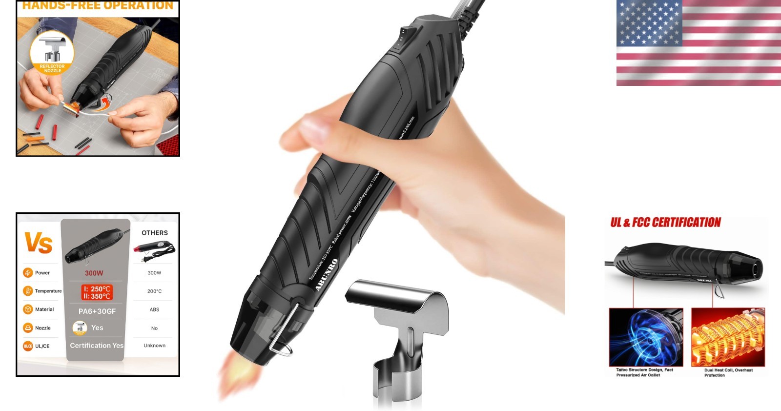 300W Mini Heat Gun with 6.6FT Cable & Reflector Nozzle - Precision Crafting Tool