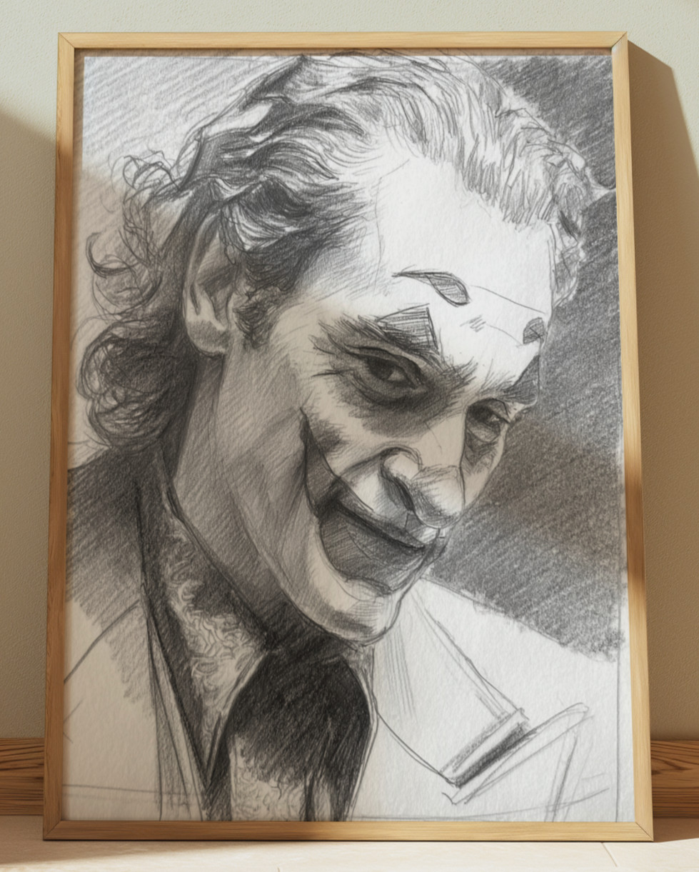 JOKER DRAWING PRINT PORTRAIT SKETCH 8" x 10" JOKER PRINT WALL ART HOME DECOR