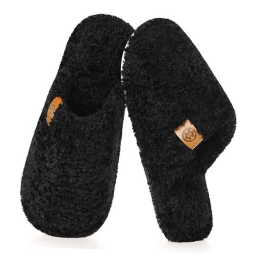 Men's Cozy Slippers Warm Fuzzy Slip On House Slippers for Men 10-11 Black