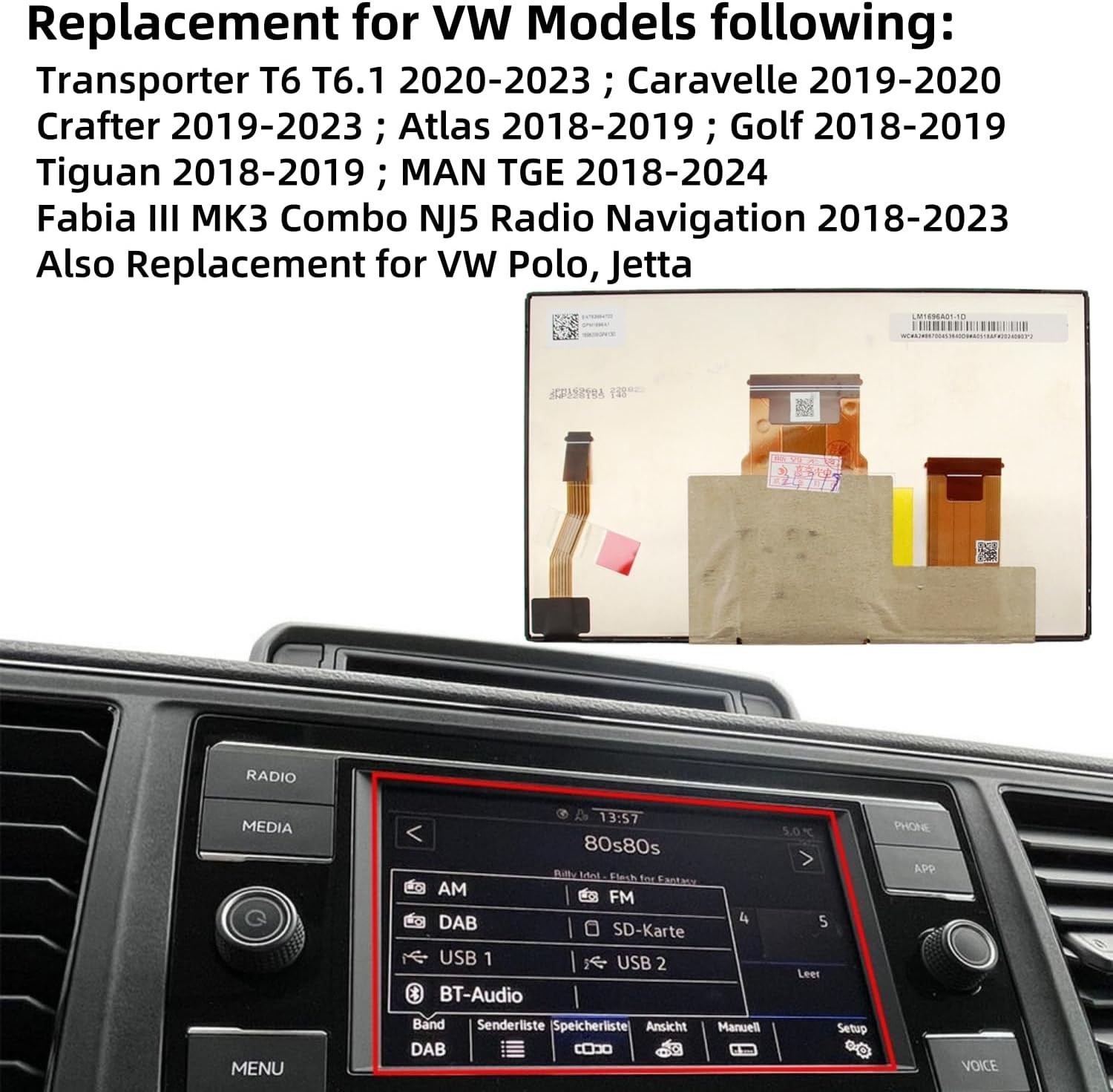 6.5" Display For VW Atlas Crafter Golf Skoda Fabia MK3 LM1696A01-1D LM1696A11-1D