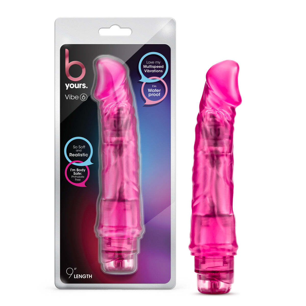 Blush B Yours Vibe 6 - 9.25" Realistic Vibrating Dildo - IPX7 Waterproof - Pink