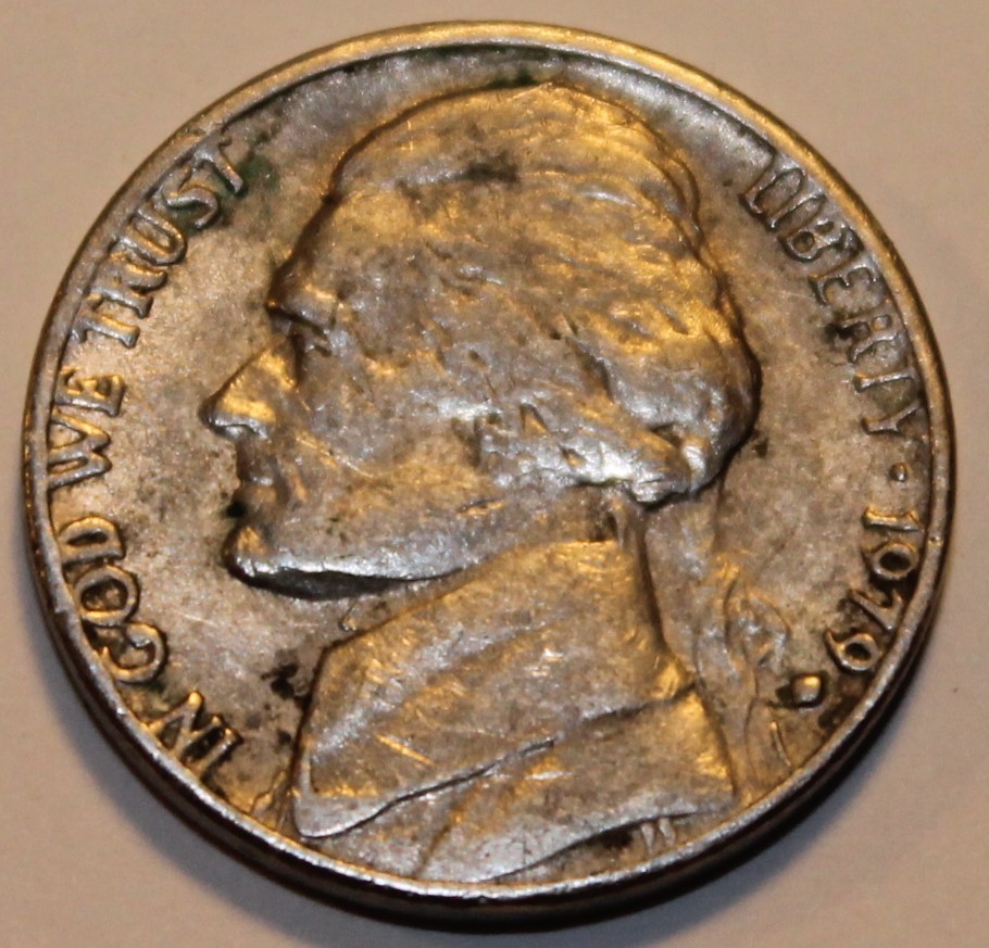 1979 (1079?) D Filled D Jefferson Nickel, Excellent Example