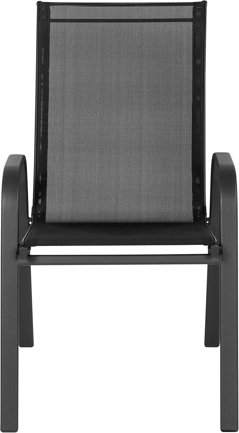 Set of 5 Stackable Black Patio Chairs with Modern Sling Design