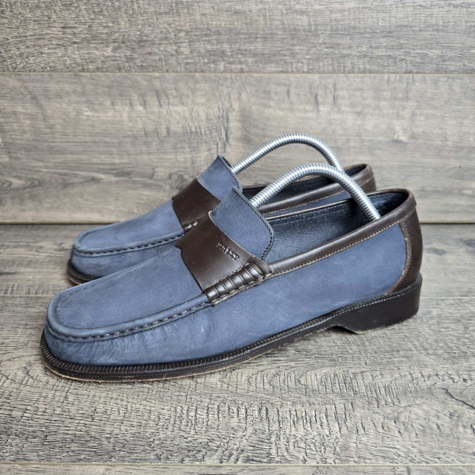 Bally Men's Rotaro Dress Loafer Shoes Size 8.5 US Blue Suede Made In Italy