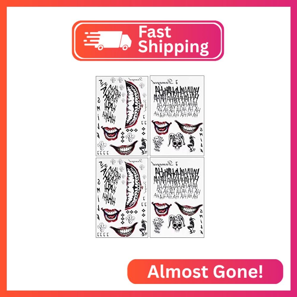 4 Sheets Halloween Temporary Tattoos,Tattoo Sticker Perfect for Halloween,Cospla