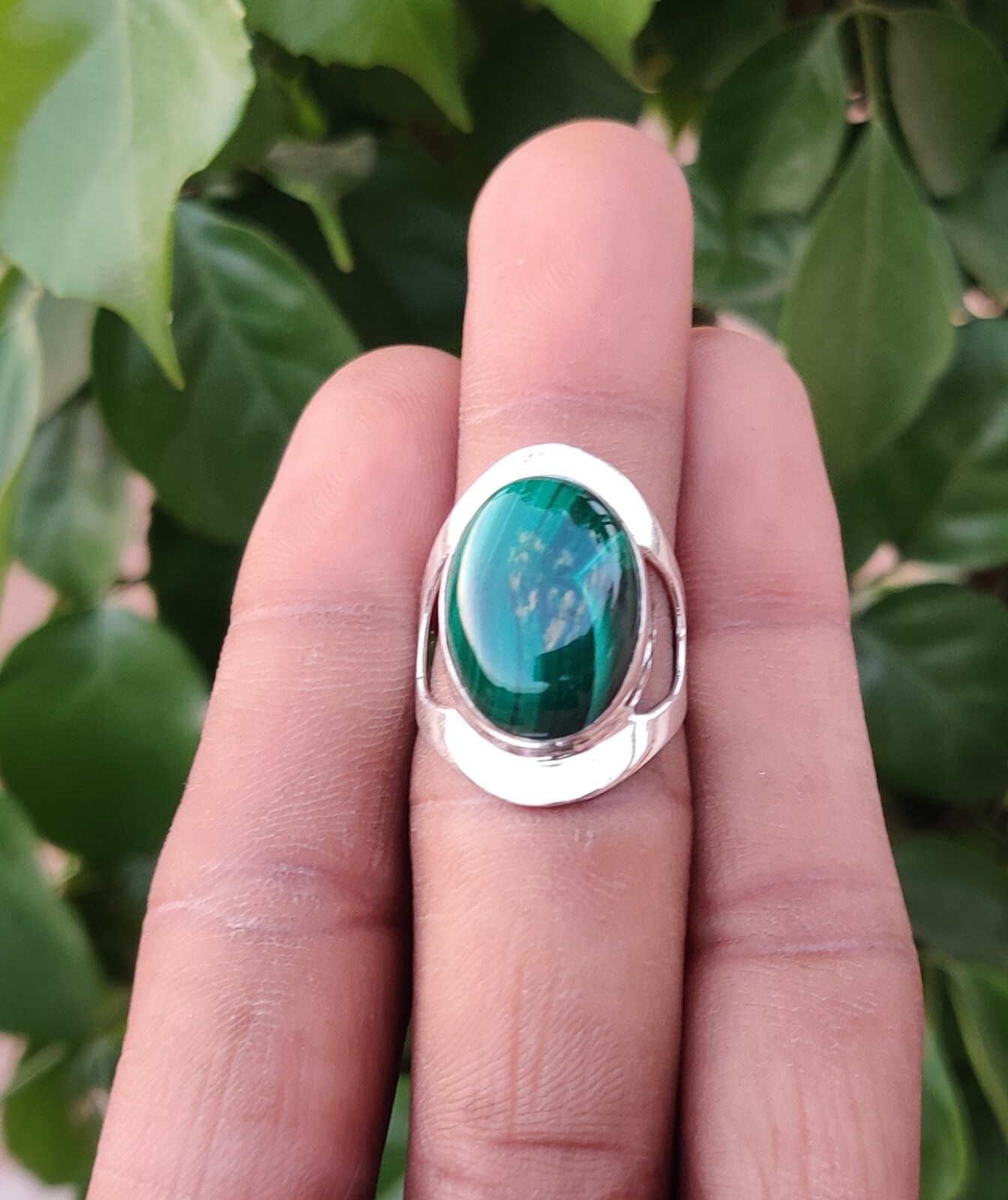 Malachite Stone Ring Solid 925 Sterling Silver Beautiful Ring All Size MK*