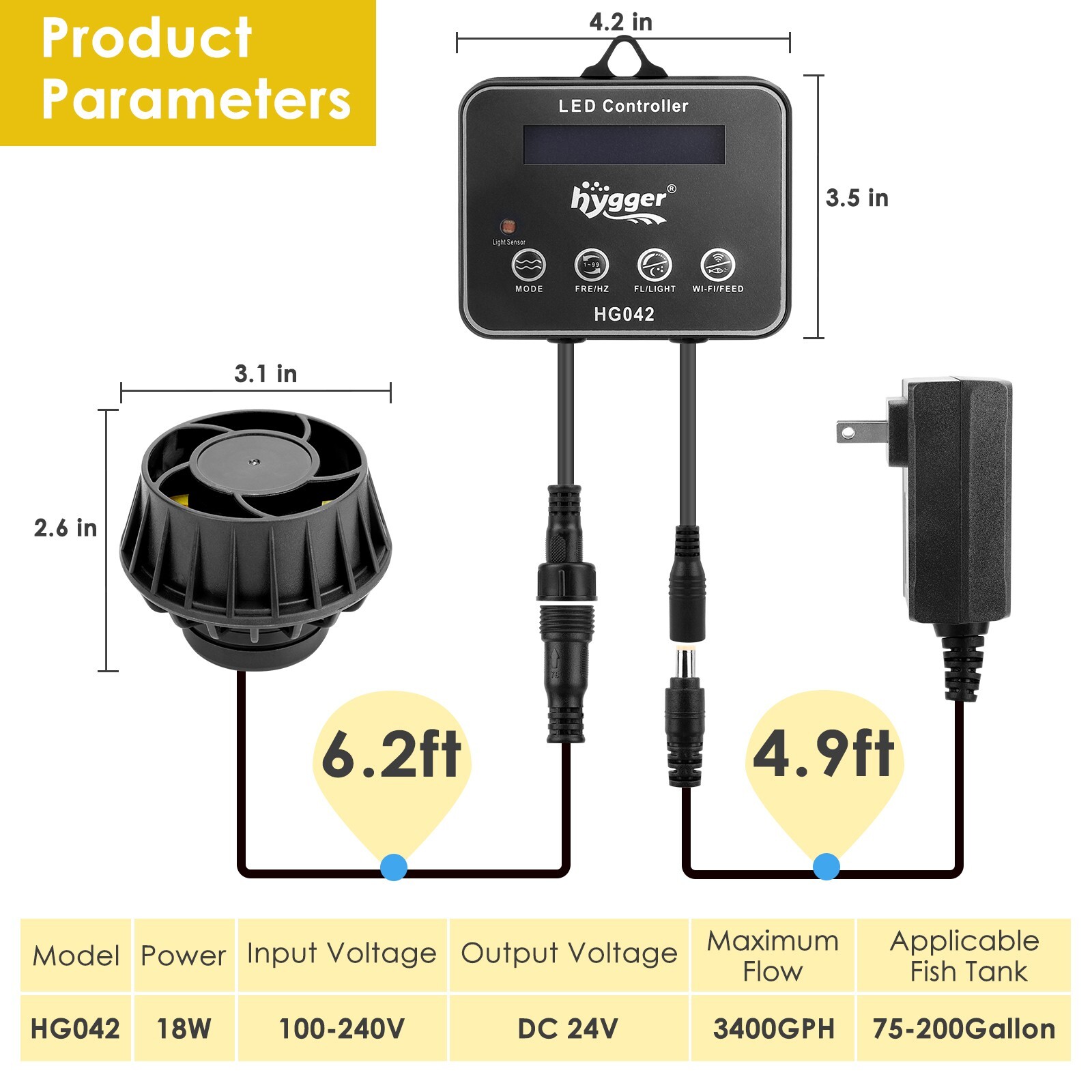 hygger Aquarium Wave Maker With Controller DC 24V Powerhead Magnetic Mounting